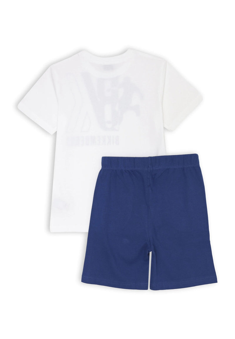 Bikkembergs set bambino t-shirt bianca stampa BK e shorts royal blue sportivi - ROYAL | CammarataMode