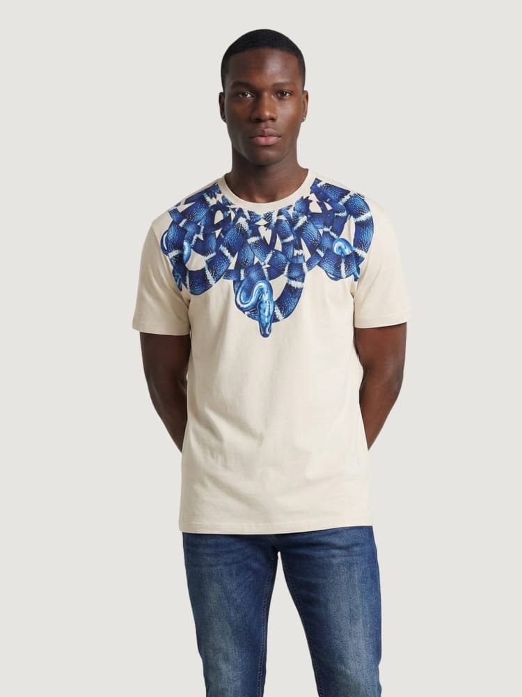 County Of Milan marcelo burlon t-shirt in jersey bianco con stampa snake blu Uomo