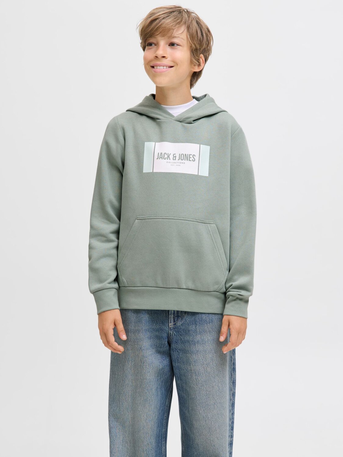 Jack & Jones Junior Felpa Verde Bambino Grafica In Cotone Con Cappuccio Scuola