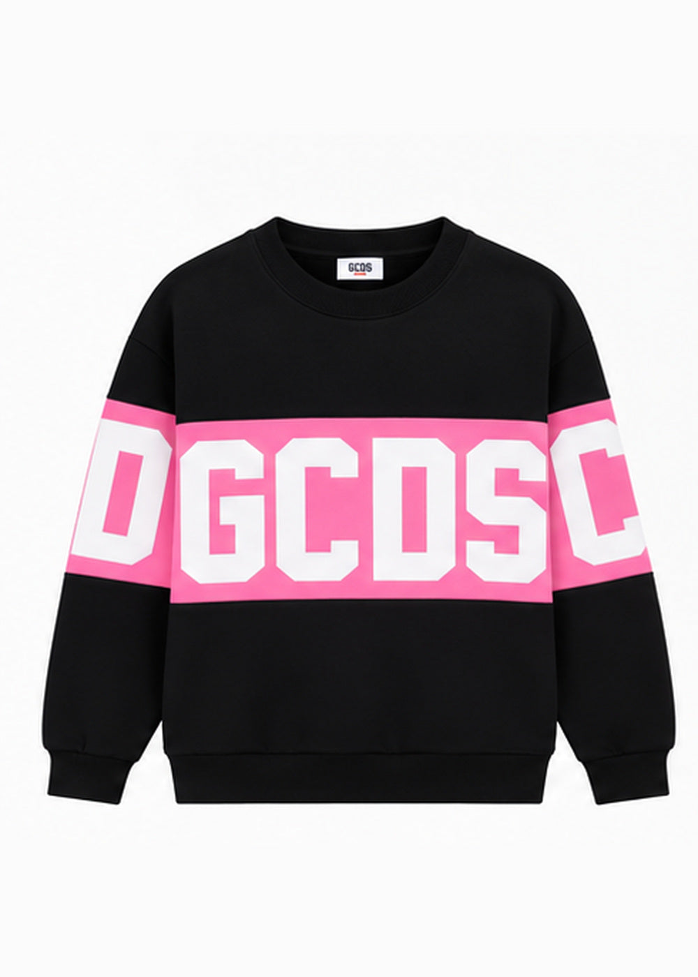 GCDS Felpa Nera e Rosa Bambina Maxi Logo Girocollo AI26Z0GJQE584F004