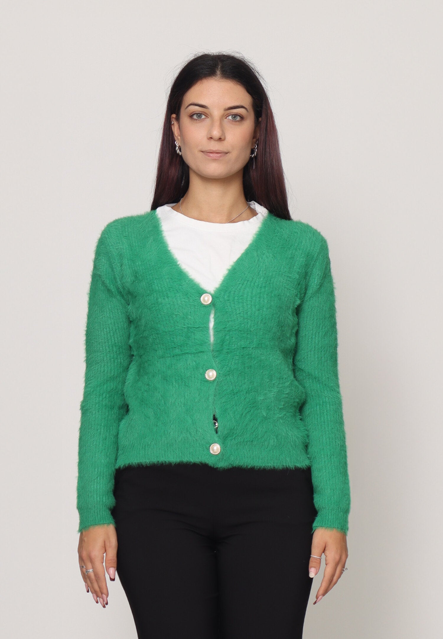 Monte Cervino Cardigan Lana Verde Donna In Lana Con Bottoni Elegante AI25