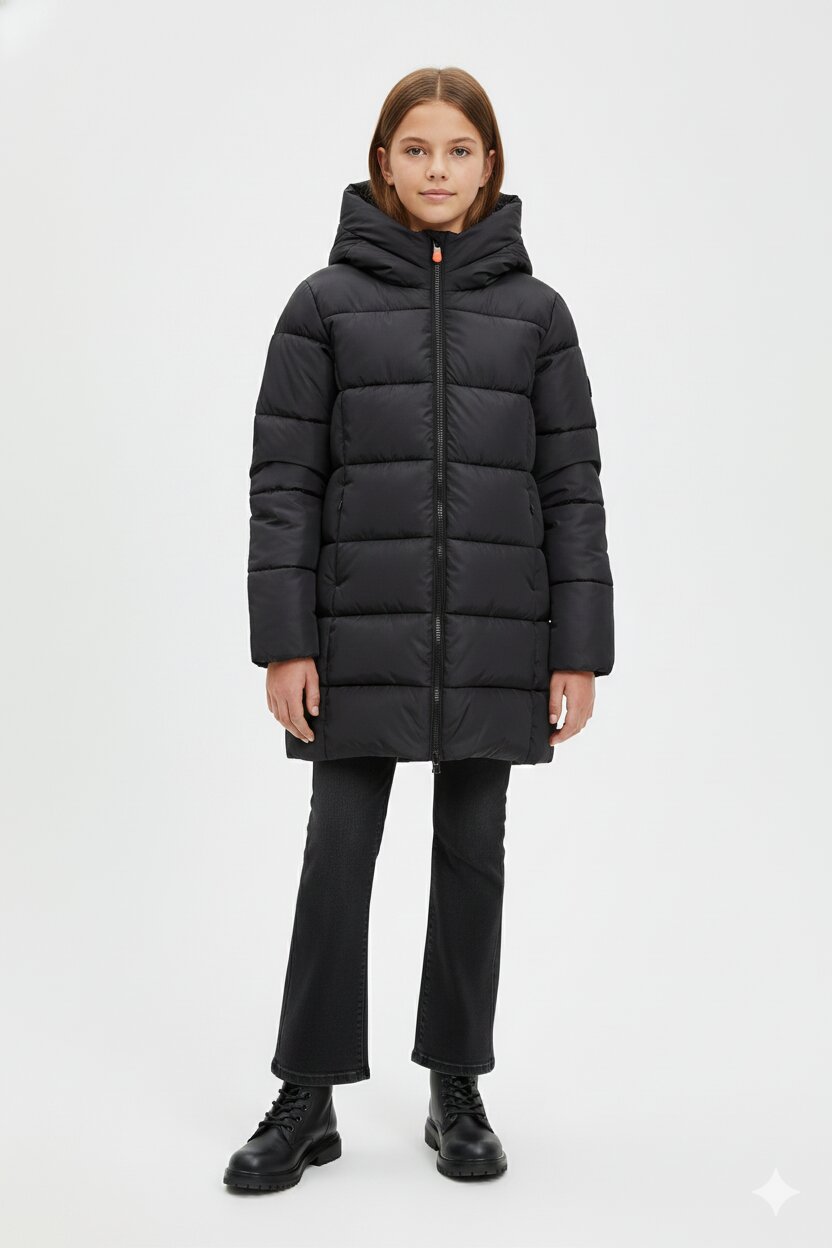 Save The Duck Giubbotto Bambina Nero In Nylon Con Cappuccio Invernale AI25