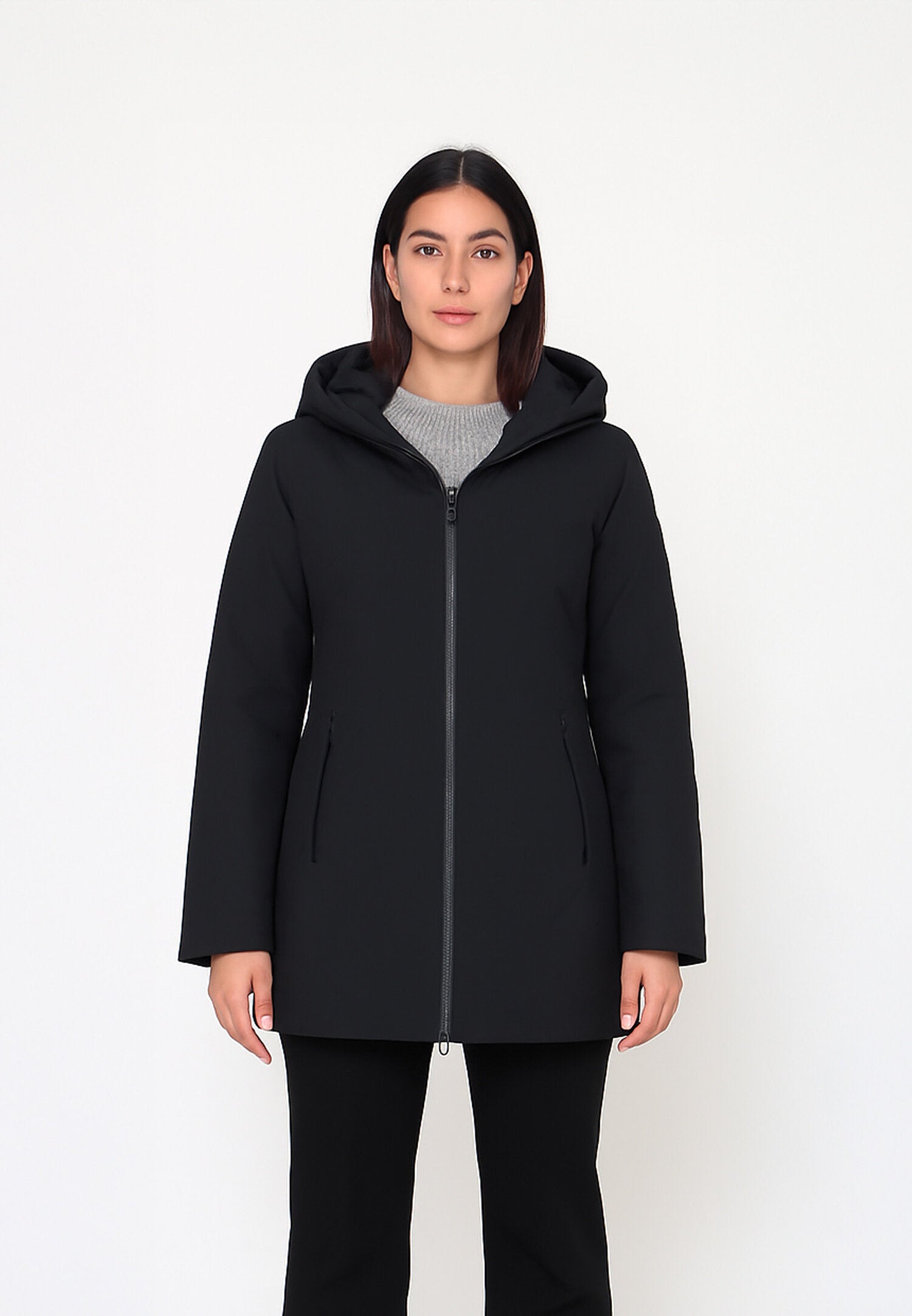 Canadiens Giubbotto Nero Donna In Tessuto Con Cappuccio Invernale AI25