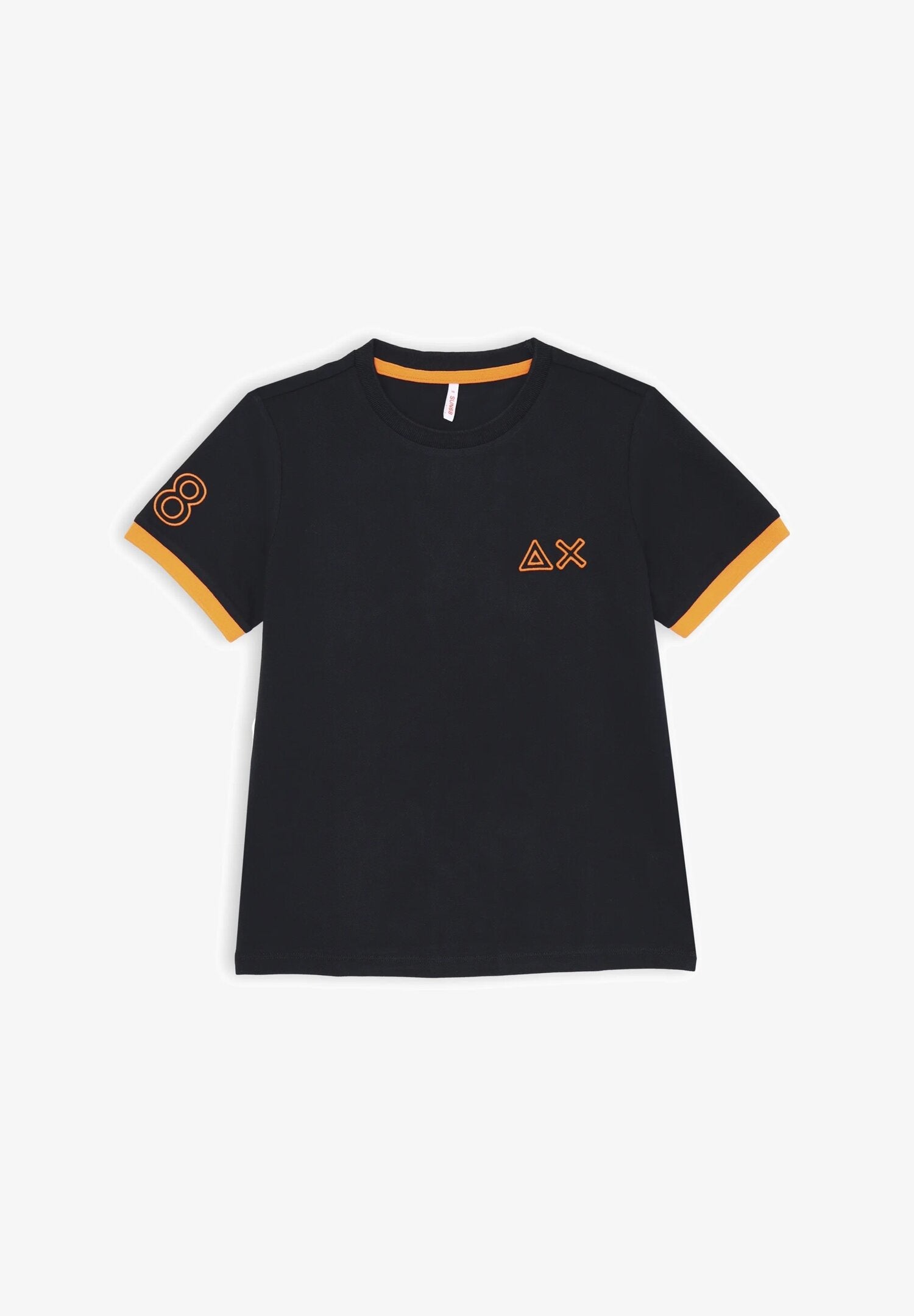 T-shirt blu Sun68 bambino in cotone con ricami arancioni e maniche corte | CammarataMode
