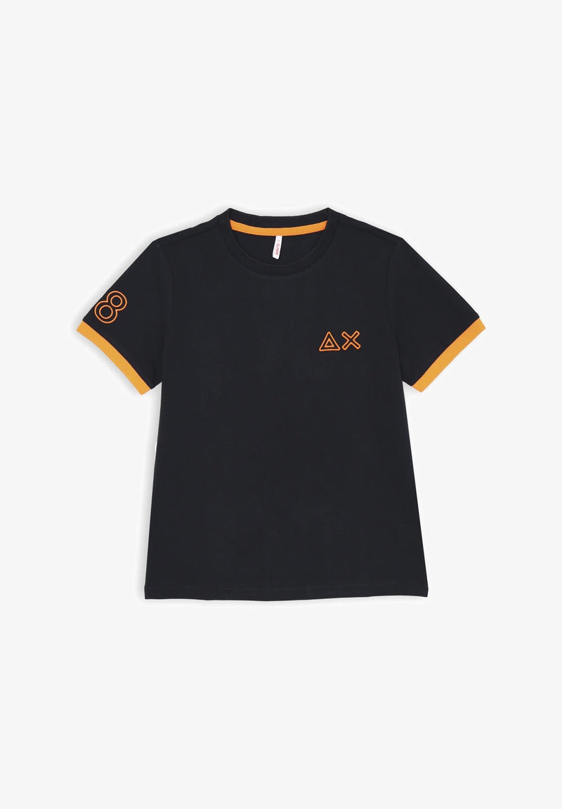 Sun68 blue cotton T-shirt for kids with orange embroidery and short sleeves - BLUE | CammarataMode