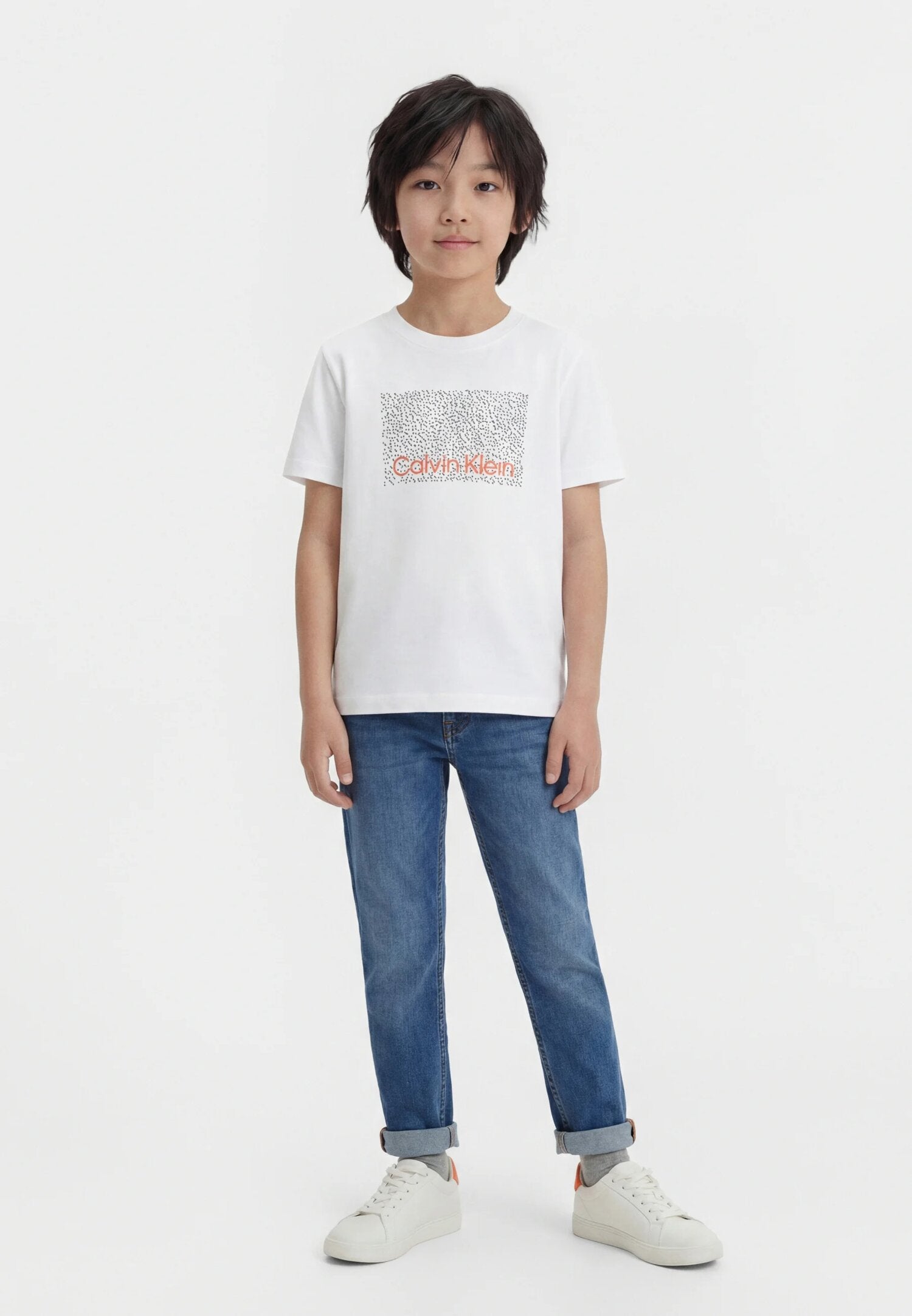 Calvin Klein Tshirt Bianca Con Logo Pixel Bambino LVCKSJA04BYAF_