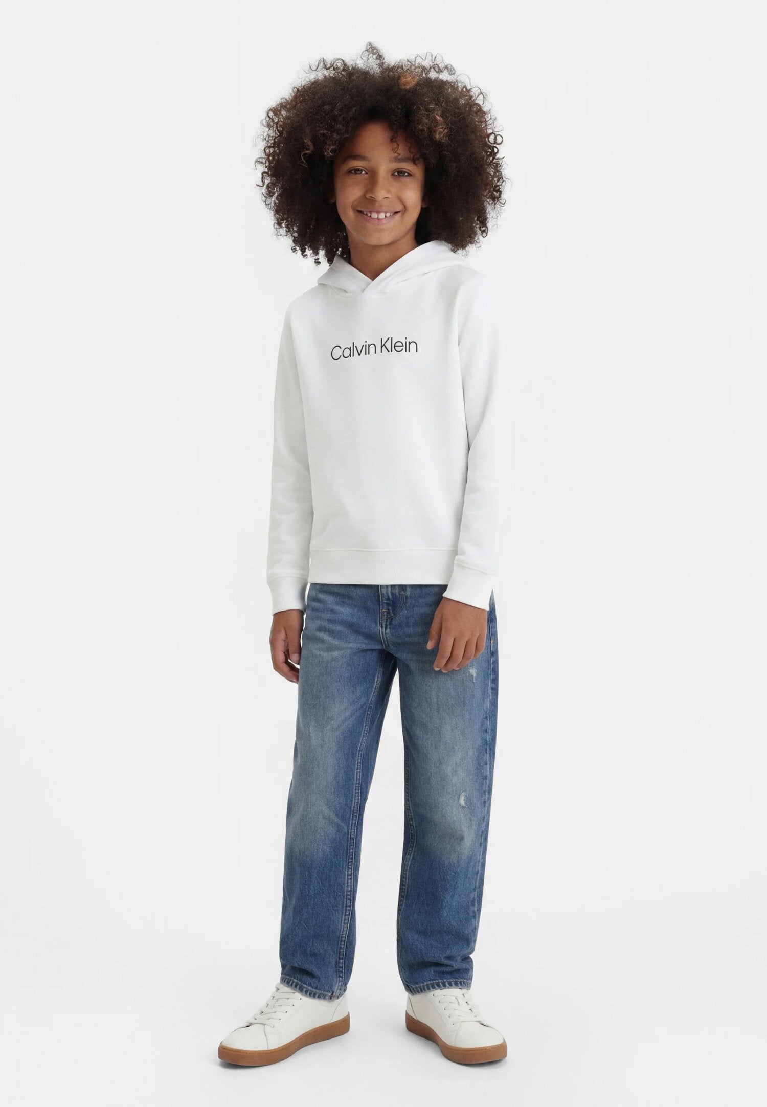 Calvin Klein Felpa Bianca Con Cappuccio Logo Centrale Bambino LV1CKTJB09YAF_