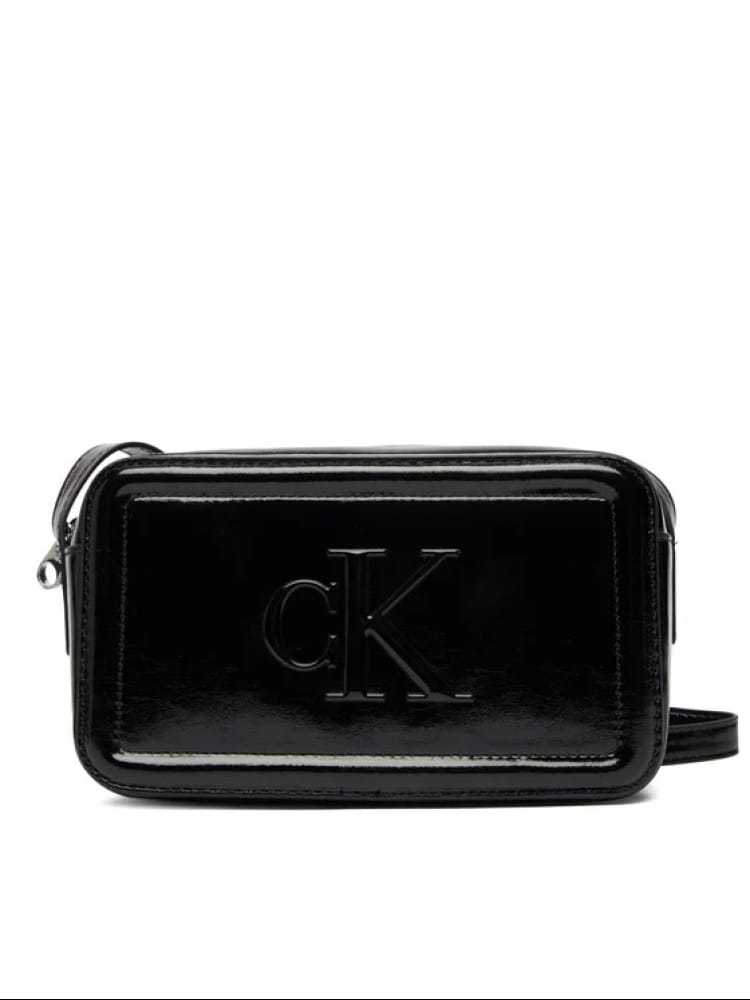 Calvin Klein borsa nera lucida donna maxi logo | Misure: 19 x 12 x 6.5 cm