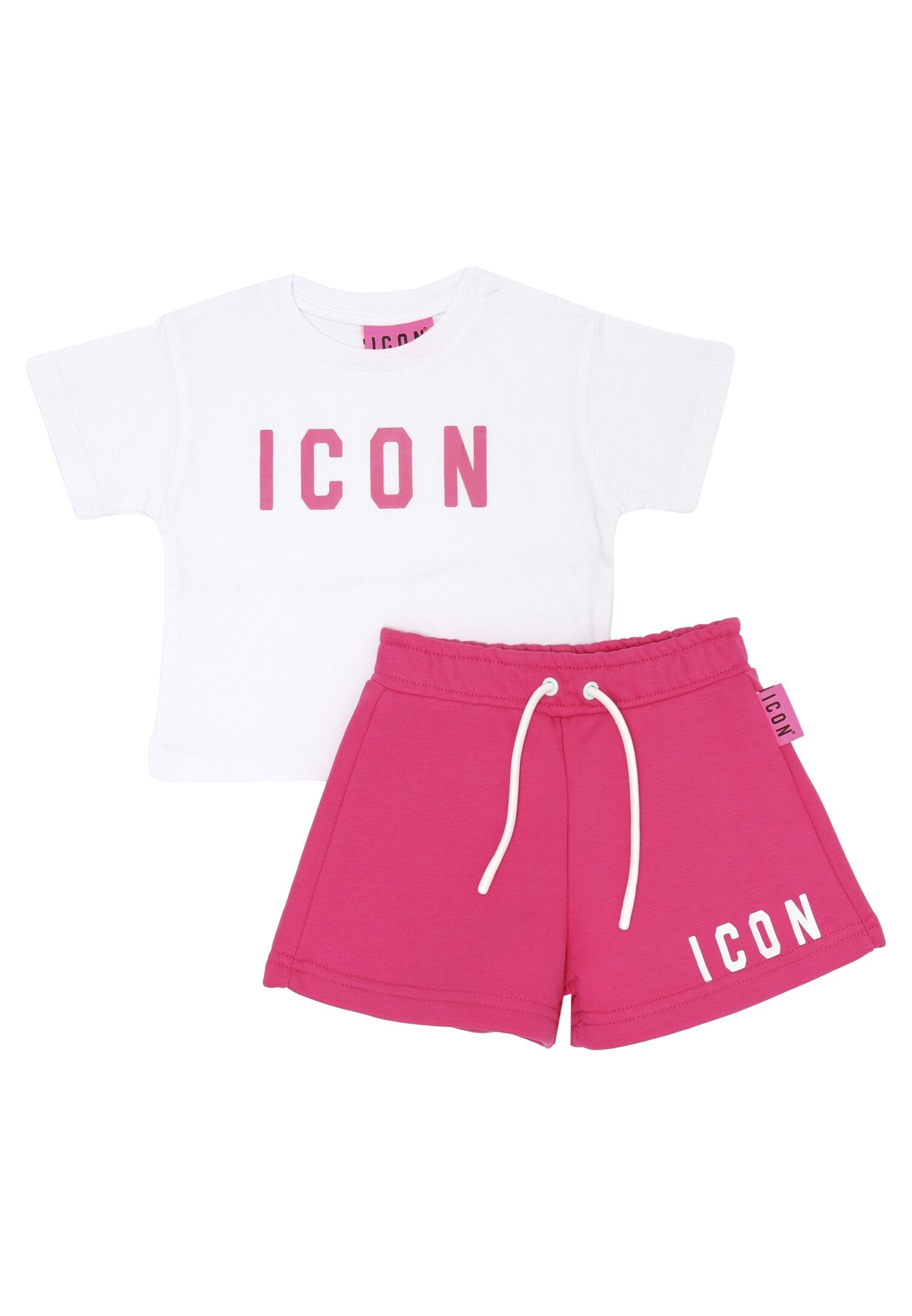 ICON completo bambina fucsia 12 mesi 4 anni cotone estivo scritta rosa | CammarataMode