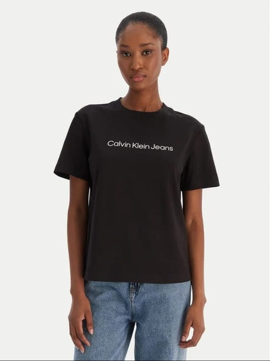Calvin Klein tshirt nera donna logo lettering