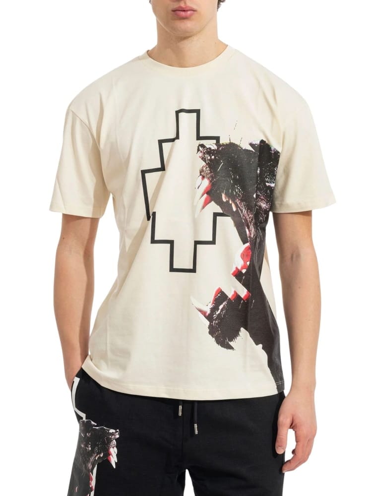 County Of Milan t-shirt uomo bianco panna con stampa pantera Uomo