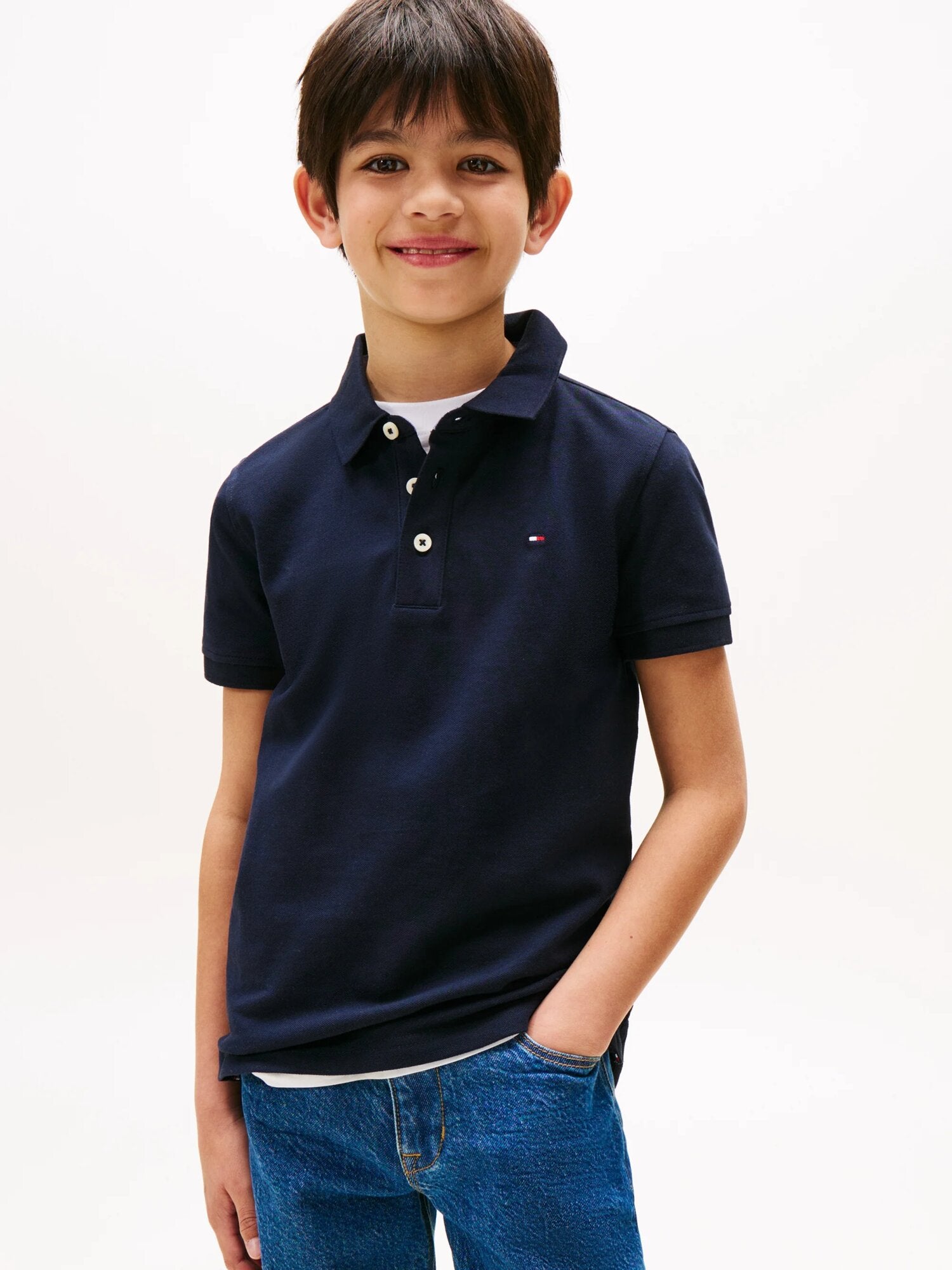 Tommy Hilfiger Polo Blu Bambino In Cotone Maniche Corte Passeggio PE26