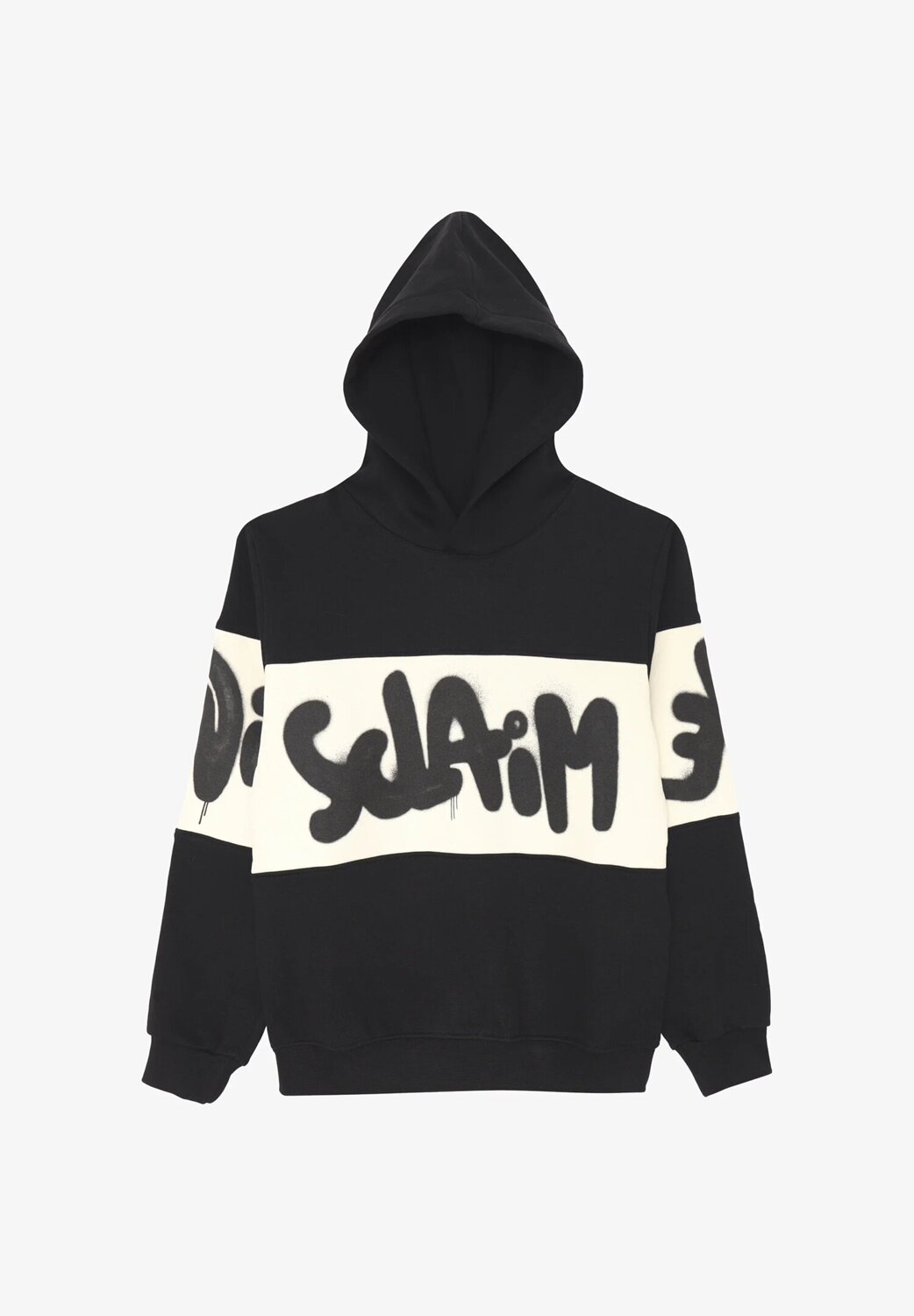 Disclaimer felpa con cappuccio bambino nera banda panna cotone inverno logo nero