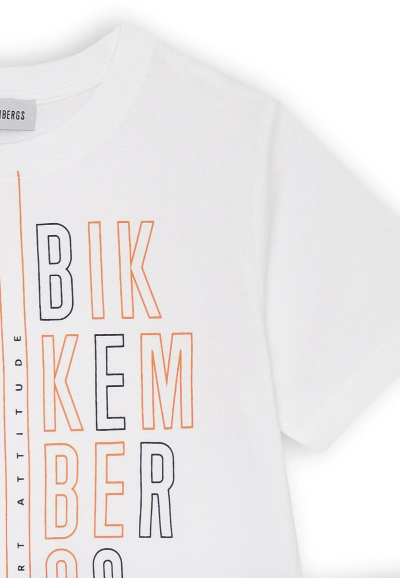 Bikkembergs set bambino t-shirt off white e shorts blu con stampa 98 - BIANCO | CammarataMode