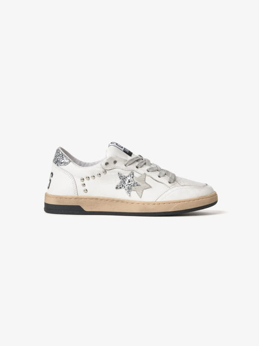 2star sneakers donna week star in pelle bianco e argento con borchie