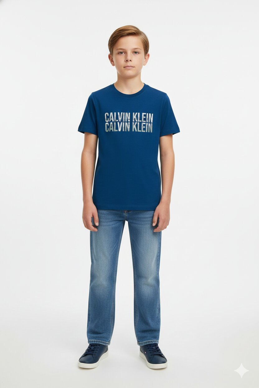 Calvin Klein T-Shirt blu Bambino In Cotone Girocollo Sportivo AI25