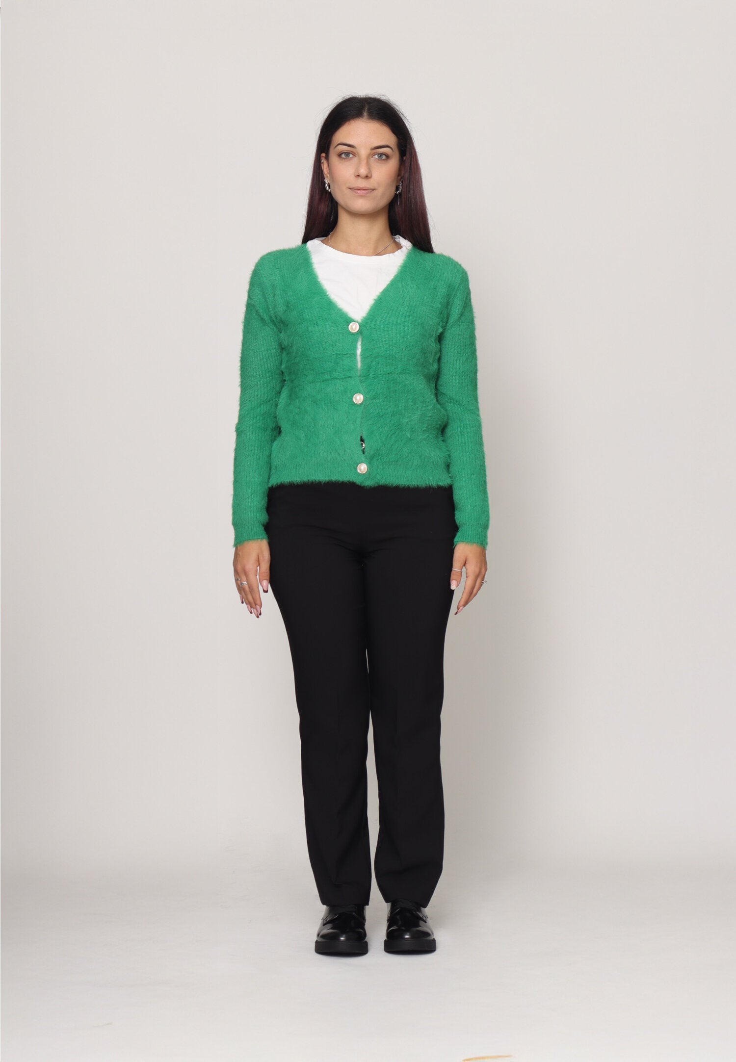 Monte Cervino Cardigan Lana Verde Donna In Lana Con Bottoni Elegante AI25