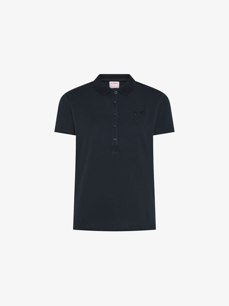 Sun68 polo blu navy donna logo con strass