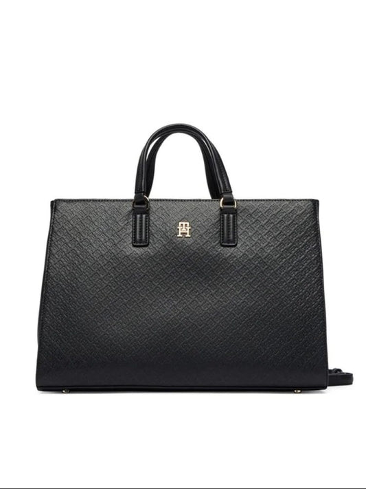 Tommy Hilfiger borsa nera donna logo all over | Misure: 32.5 x 24.5 x 15 cm