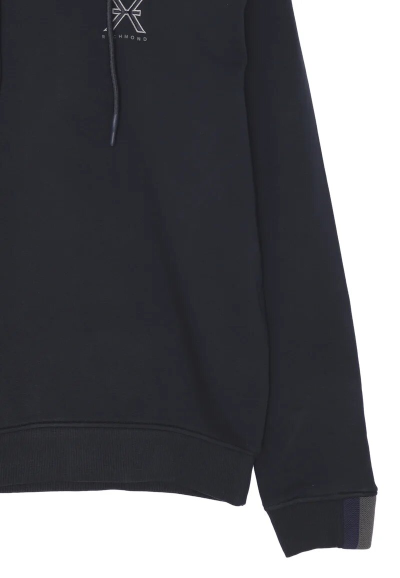 John Richmond felpa uomo blu scuro con cappuccio in cotone logo ricamato - BLU | CammarataMode