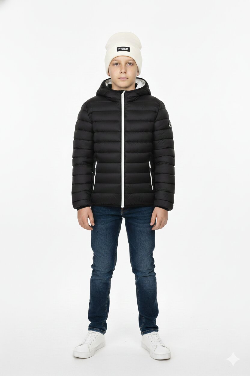 Refrigue Giubotto Nero Bambino In Nylon Con Cappuccio Quotidiano AI25