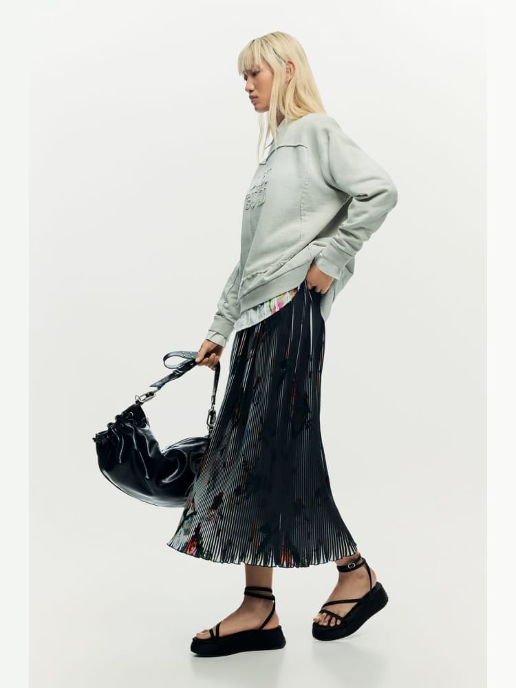 Desigual gonna plisse' nera a fantasia