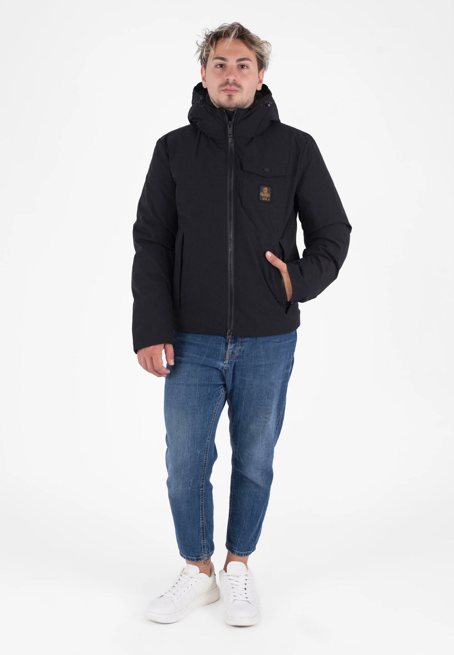 Refrigiwear giacca uomo nera leggera con cappuccio mezza stagione