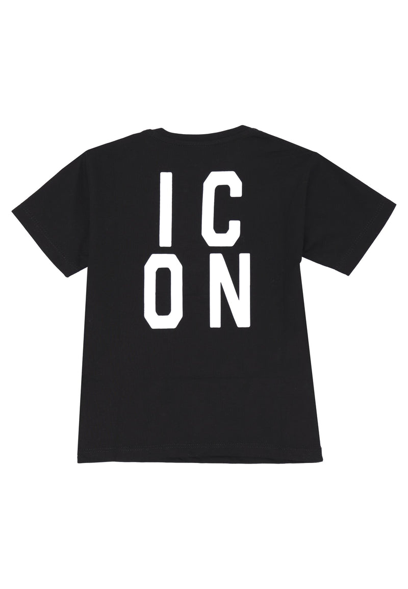 ICON black t-shirt for children 12 months 4 years cotton white print - BLACK | CammarataMode