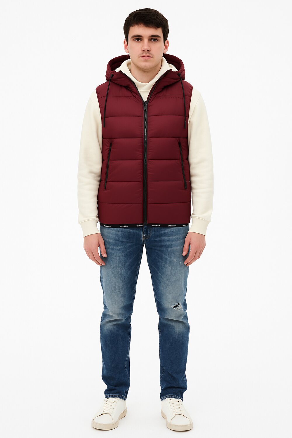 John Richmond Smanicato Bordeaux Uomo In Nylon Con Cappuccio Sportivo AI25