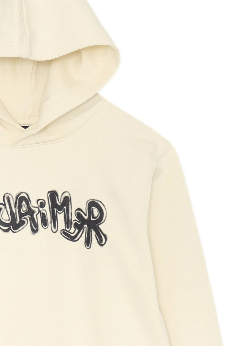 Disclaimer felpa con cappuccio bambino panna cotone inverno logo nero - PANNA | CammarataMode