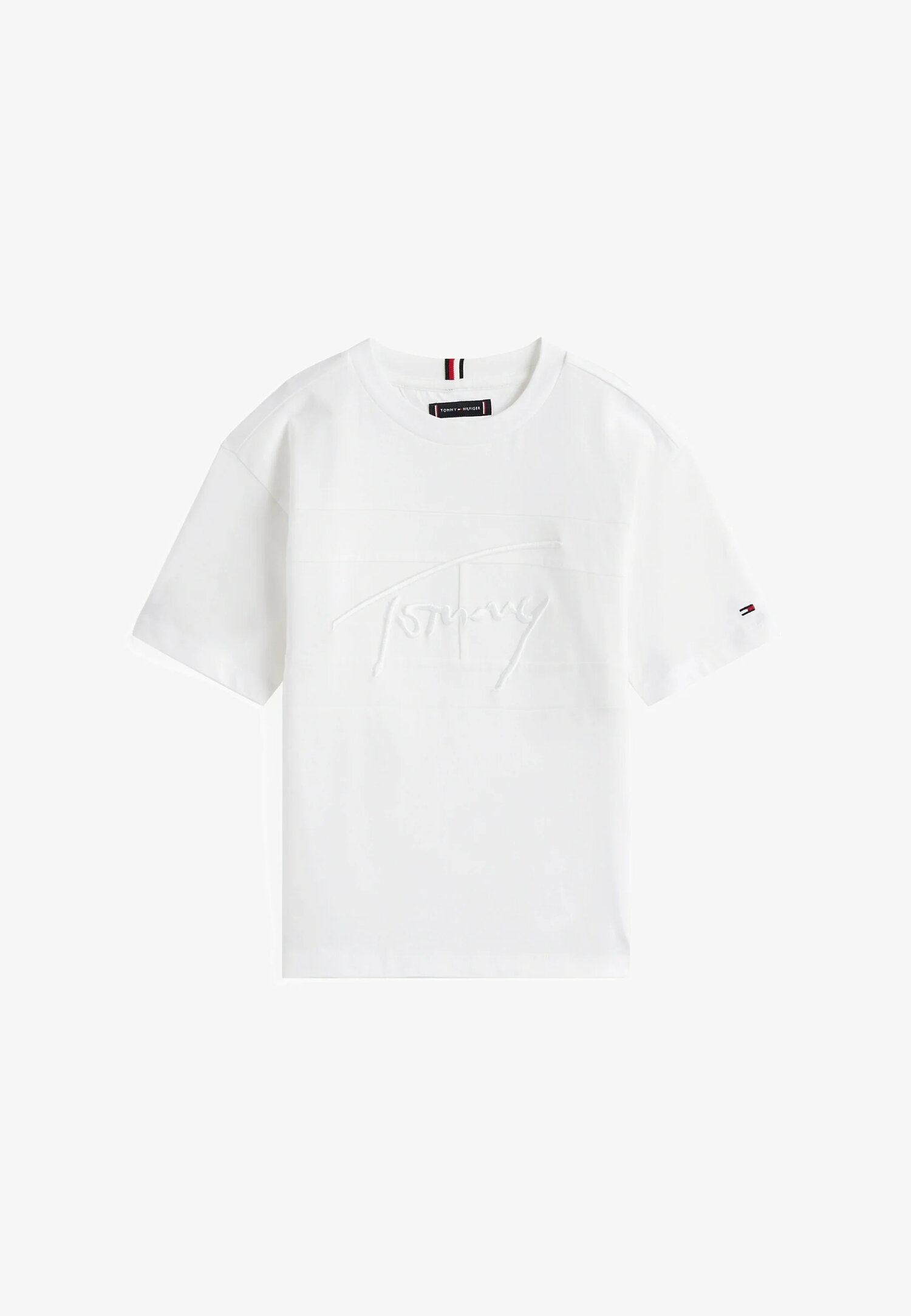 Tommy Hilfiger T-shirt Signature da Bambino – Cotone Bianco con Logo in Rilievo