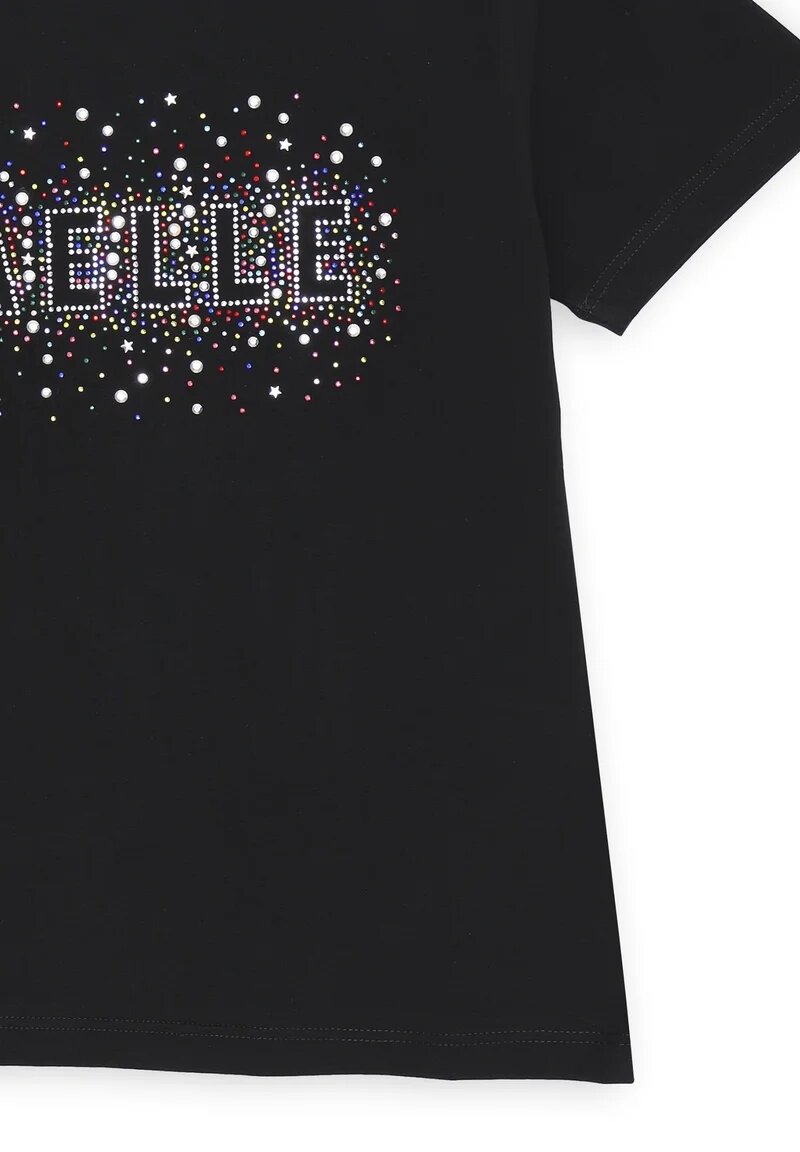 Gaelle Paris - T-shirt nera con strass bambina ragazza - NERO | CammarataMode