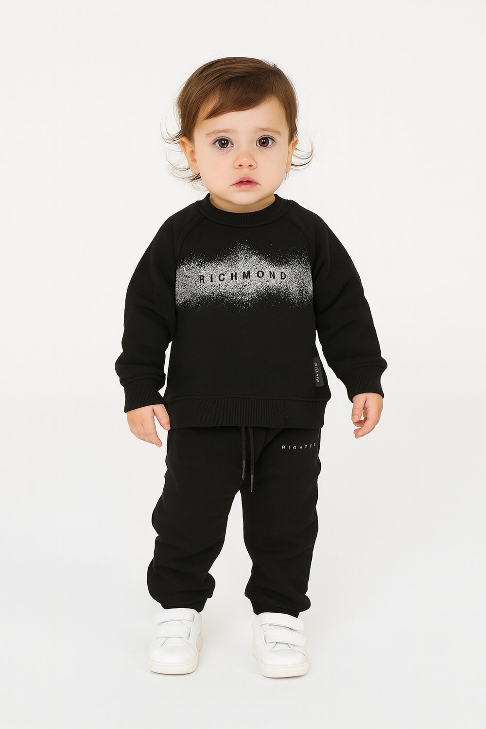 John Richmond Tuta Nero Neonata Glitter In Cotone Girocollo Sportivo AI25