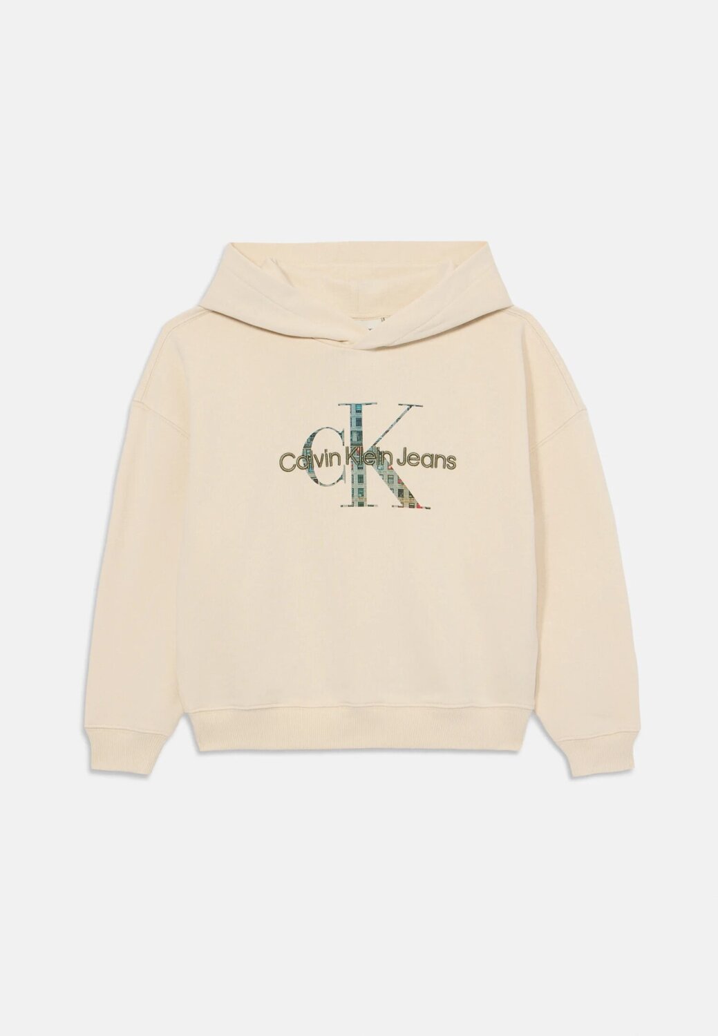 Calvin Klein Felpa Panna Bambino In Cotone Con Cappuccio Sportivo AI25