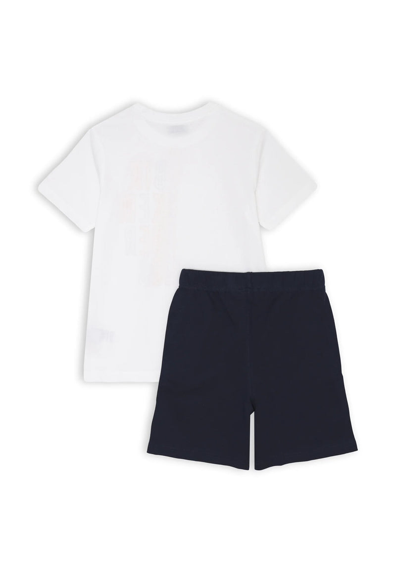 Bikkembergs set bambino t-shirt off white e shorts blu con stampa 98 - BIANCO | CammarataMode