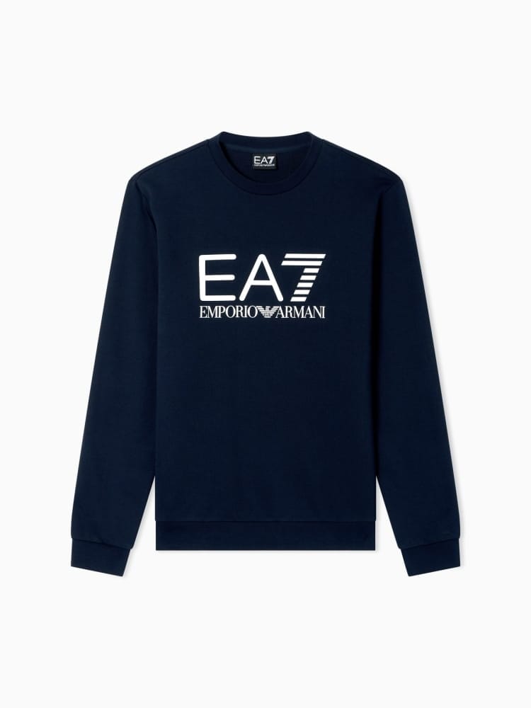 Emporio Armani felpa core identity in cotone blu con maxi logo