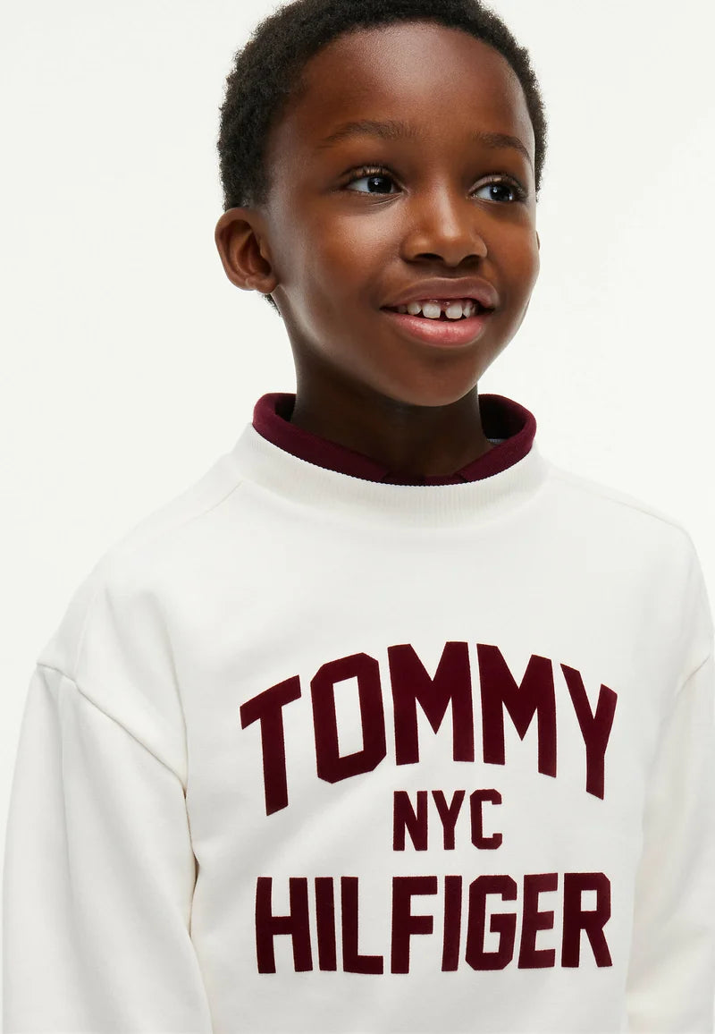 TOMMY HILFIGER FELPA panna a girocollo bambino logo grande  KB0KB10631YBH.PANNA_