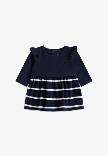 TOMMY HILFIGER VESTITO BLU A MANICHE LUNGHE CON GONNA A RIGHE Bambine e ragazze KN0KN02066C1G.BLU_