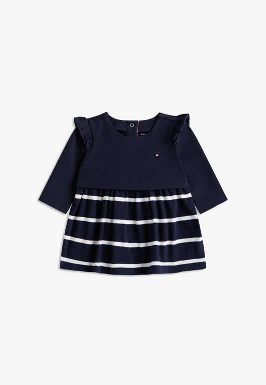 TOMMY HILFIGER VESTITO BLU A MANICHE LUNGHE CON GONNA A RIGHE Bambine e ragazze KN0KN02066C1G.BLU_