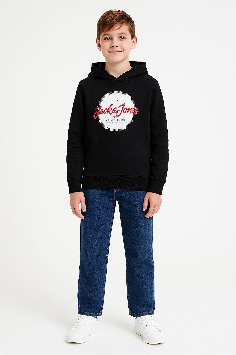 Jack & Jones Junior Felpa Nero Bambino Grafica In Cotone Con Cappuccio Scuola