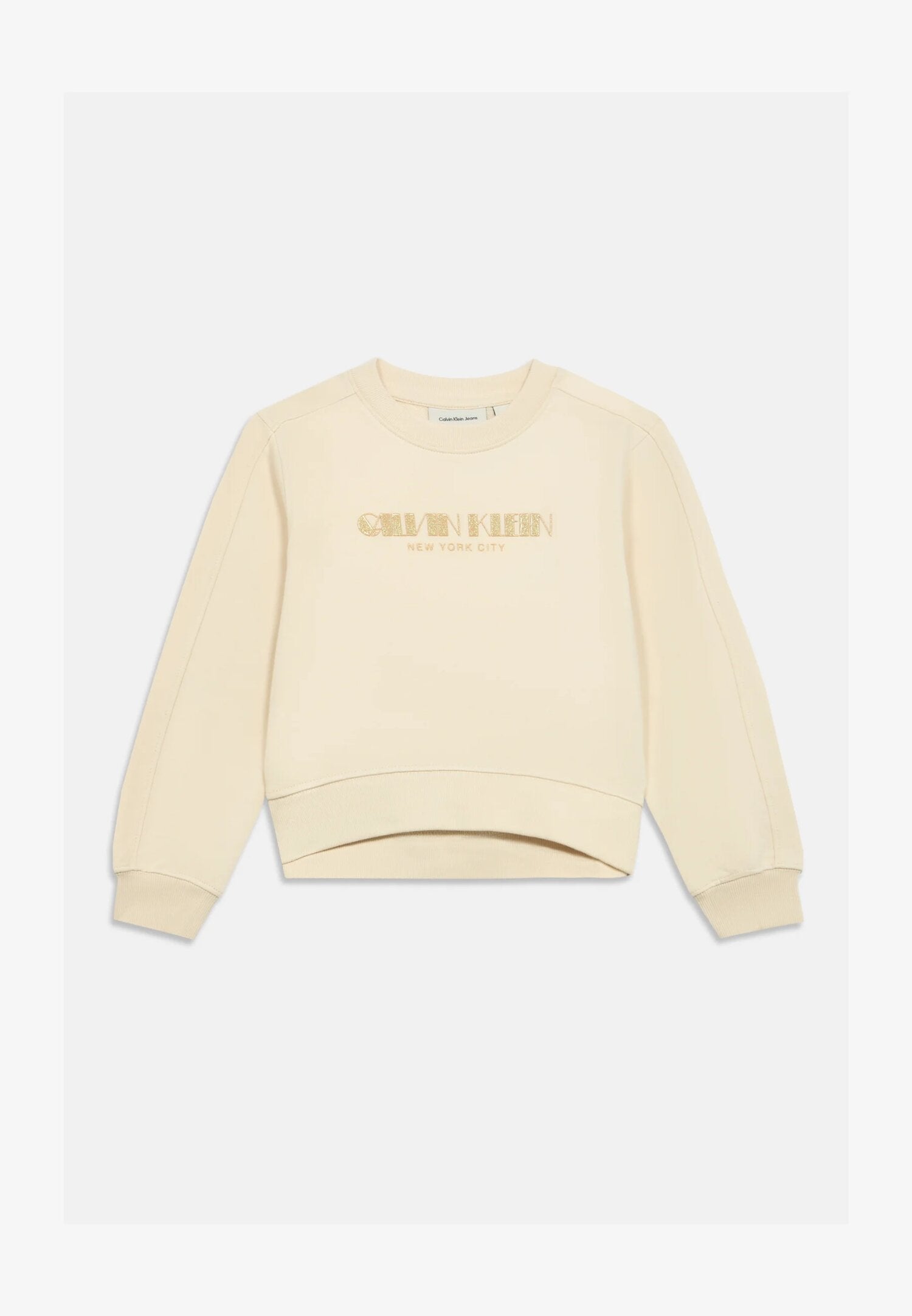 Calvin Klein Felpa Beige Bambina Girocollo In Cotone Scuola PE26