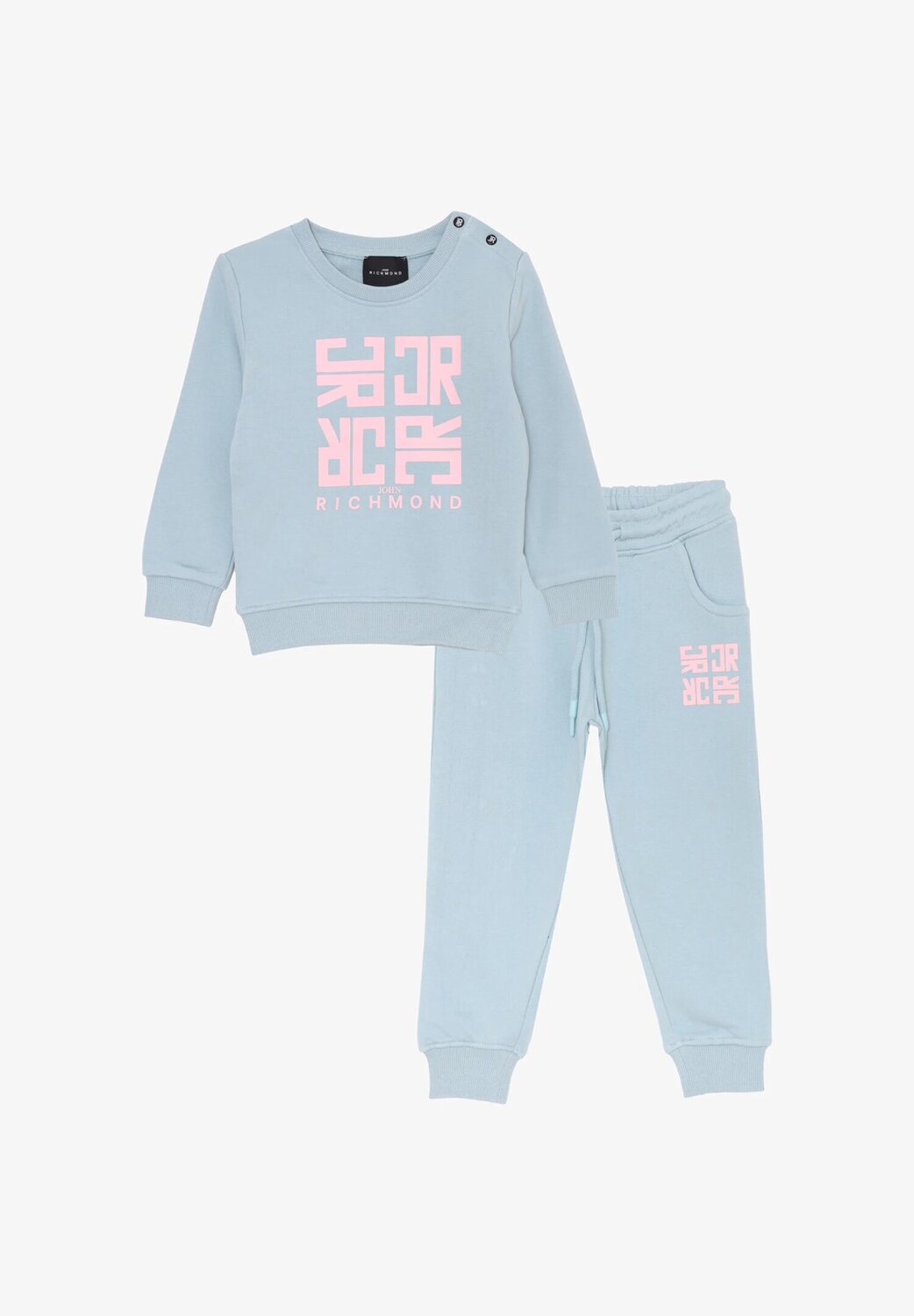 John Richmond completo neonata azzurro stampa rosa 100% cotone