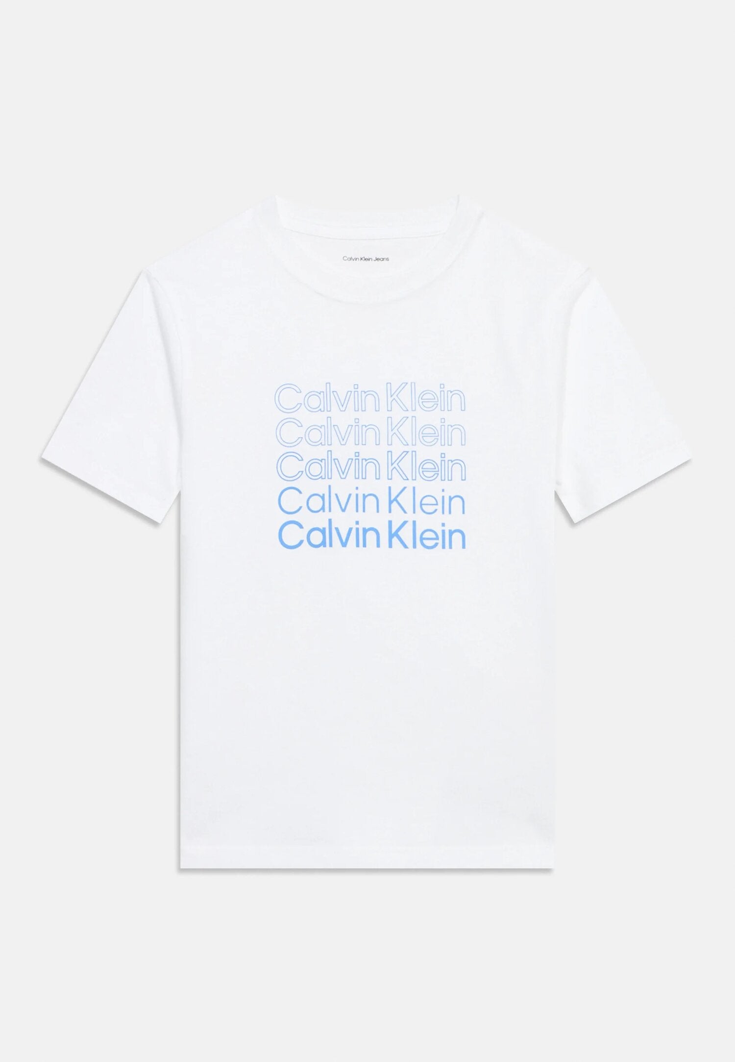 Calvin Klein Tshirt Bianca Con Logo Ripetuto Azzurro Bambino LVCKSJA10BYAF_
