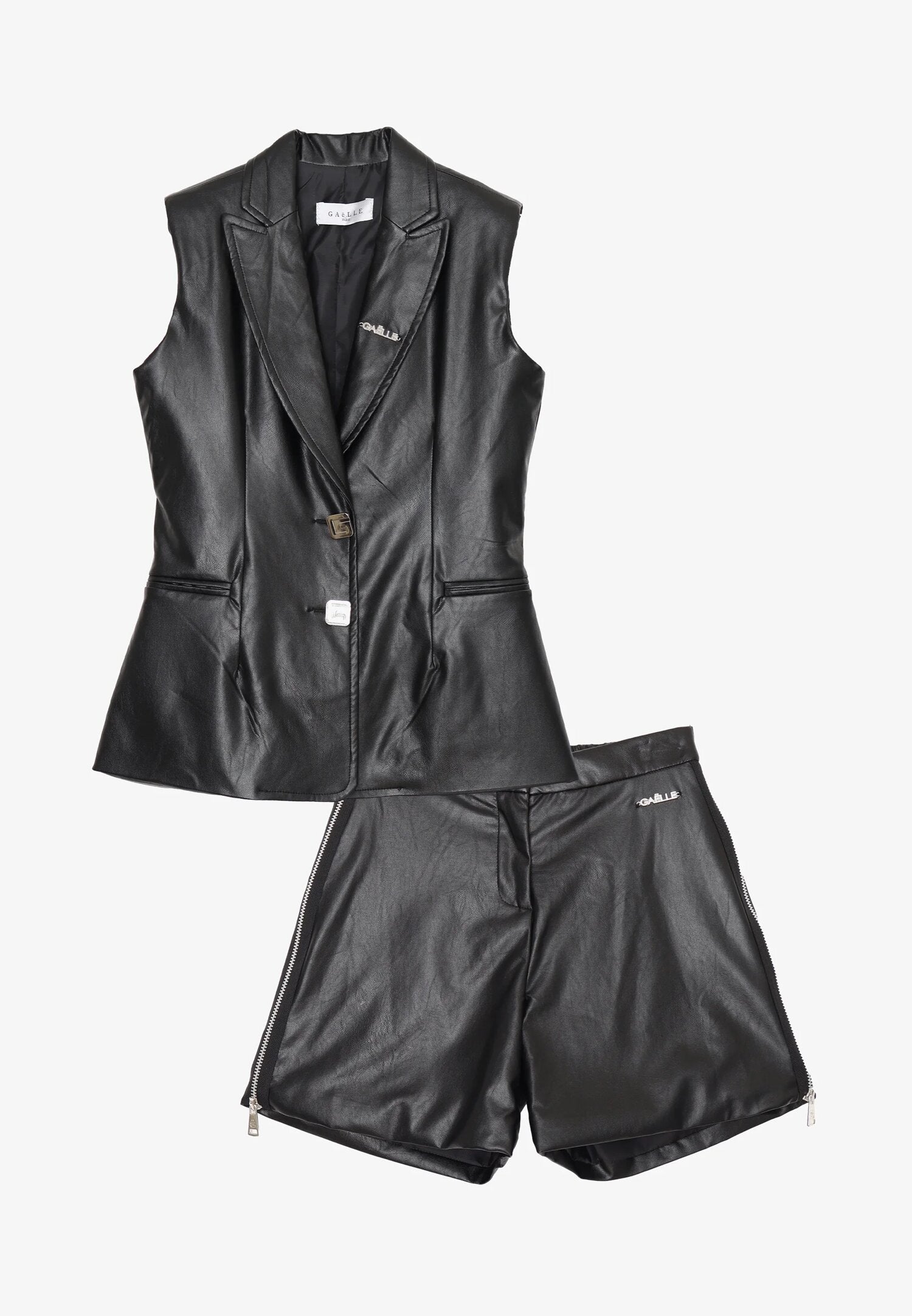 Gaelle Paris Completo Nero Bambina In Ecopelle Maniche Corte Elegante AI25