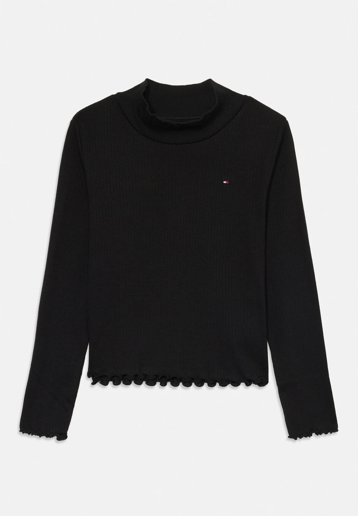 TOMMY HILFIGER MAGLIA NERA A COLLO ALTO CON ORLO ONDULATO Bambine e ragazze KG0KG08802BDS.NE_