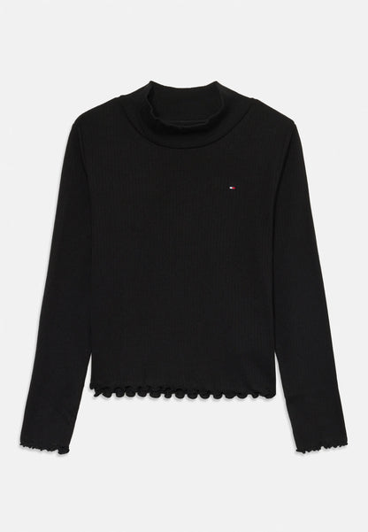 TOMMY HILFIGER MAGLIA NERA A COLLO ALTO CON ORLO ONDULATO Bambine e ragazze KG0KG08802BDS.NE_