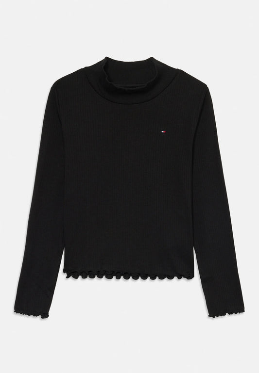 TOMMY HILFIGER MAGLIA NERA A COLLO ALTO CON ORLO ONDULATO Bambine e ragazze KG0KG08802BDS.NE_
