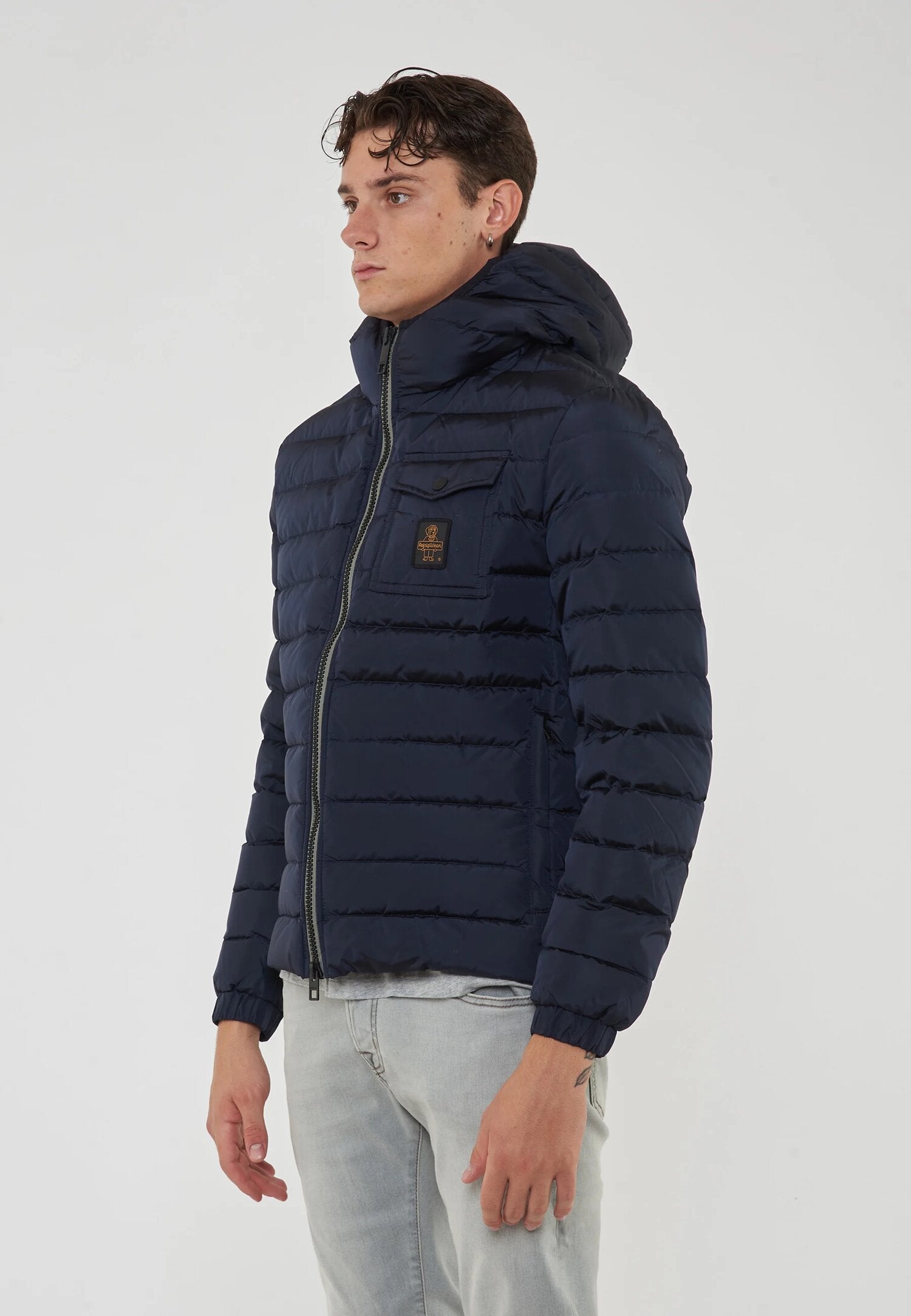 Refrigiwear Giubotto Blu Uomo Bomber In Nylon Con Cappuccio Quotidiano AI25