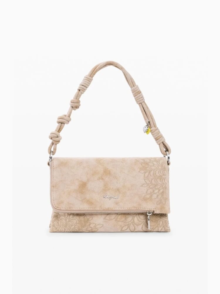 Desigual borsa a mano con tracolla sierra in ecopelle beige chiaro con riocamo murano