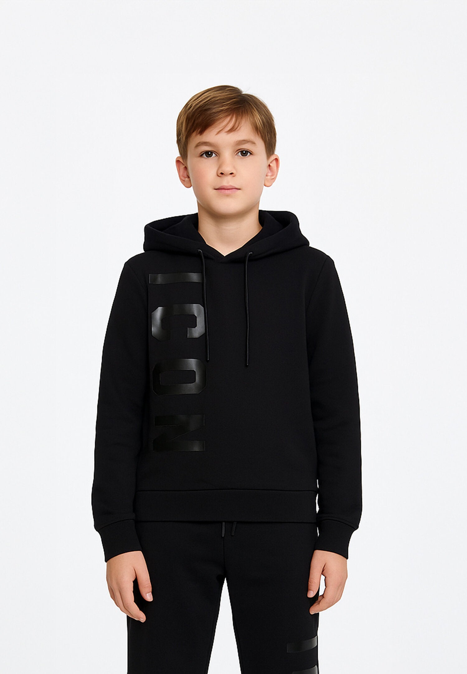 Icon Felpa Nero Bambino In Cotone Con Cappuccio Scuola AI25